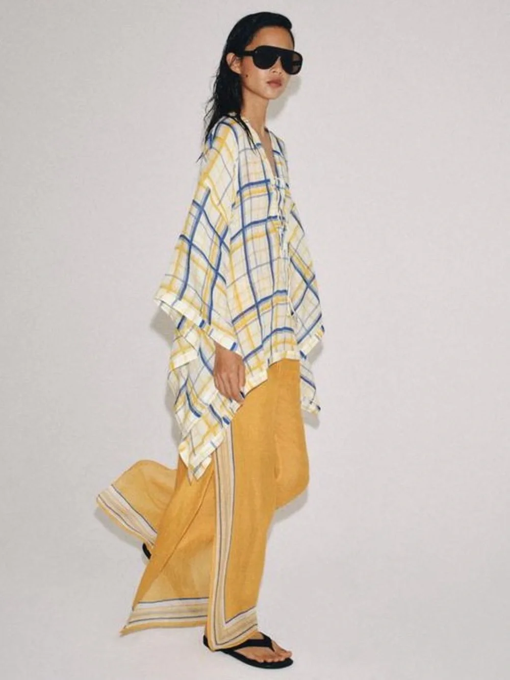 ZARA CO-ORD SET 100% RAMIE PLAID TUNIC AND PANTS ZW COLLECTION